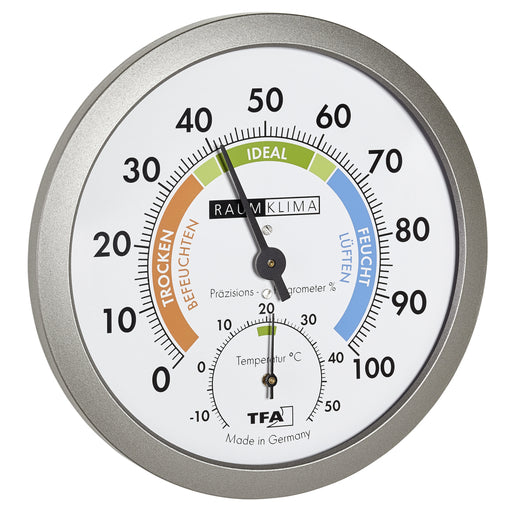 TFA Dostmann analogue thermo-hygrometer with synthetic-hair sensor on integrated stand