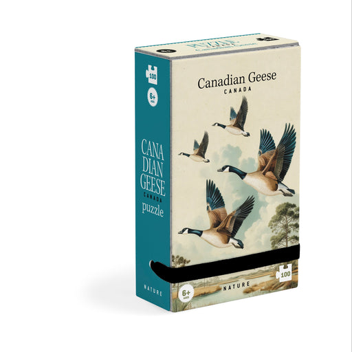 Londji Canadian Geese tiny puzzle assembled beside its box