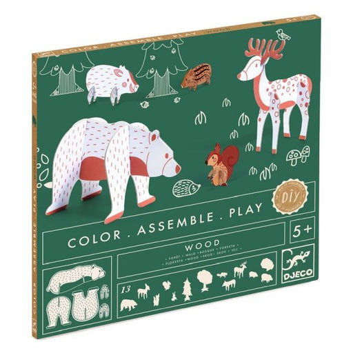 Djeco Colour Assemble Play forest animals cardboard craft kit, assembled 3D figures