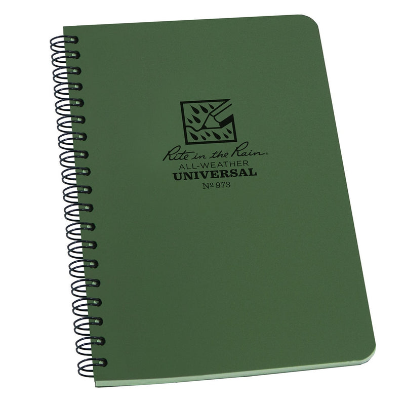 Rite in the Rain Side Spiral Notebook #973, green Polydura cover, 4 5/8 x 7 inches