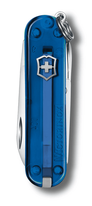 Victorinox Classic SD Transparent, Deep Ocean (blue), front view