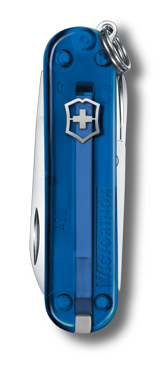 Victorinox Classic SD Transparent, Deep Ocean (blue), front view