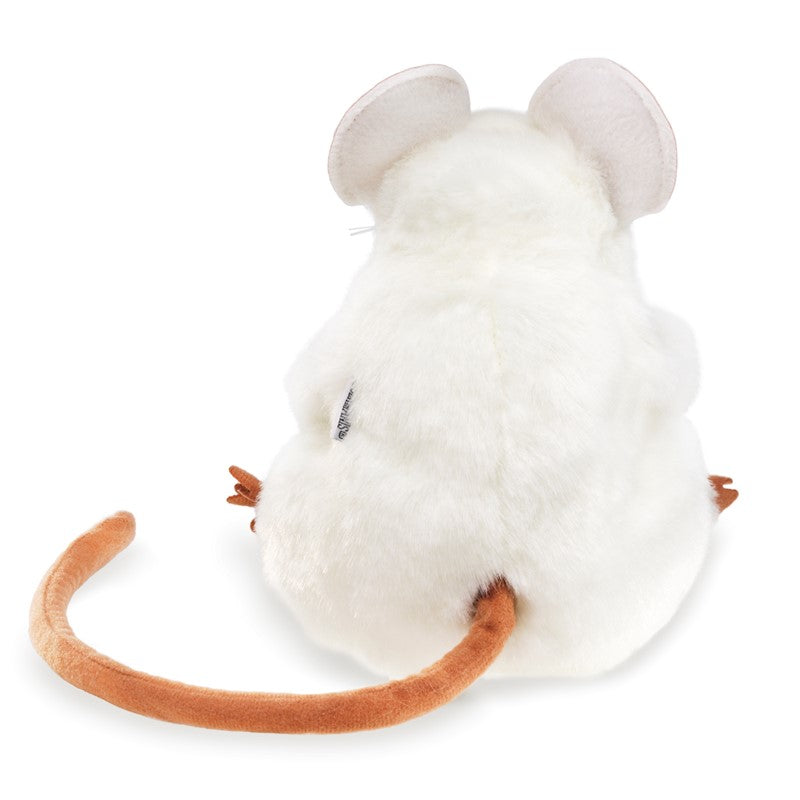 Marionnette Souris blanche Folkmanis, vue de dos avec l'ouverture pour la main